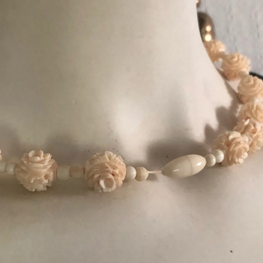 Antique Carved Roses Ivory Necklace